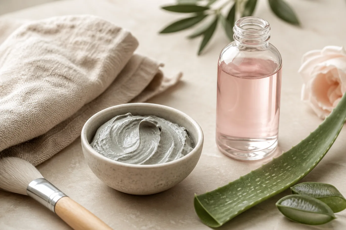 Creamy kaolin clay mask with rose water, aloe, and a soft brush
