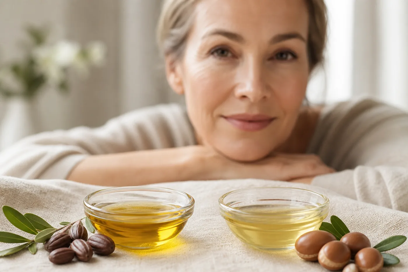 Jojoba and argan oil comparison for mature skin and hair
