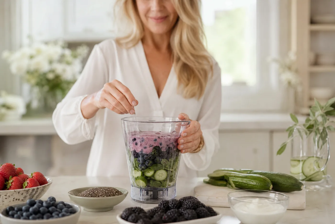 Low-sugar smoothie guide for fresh-looking skin after 40