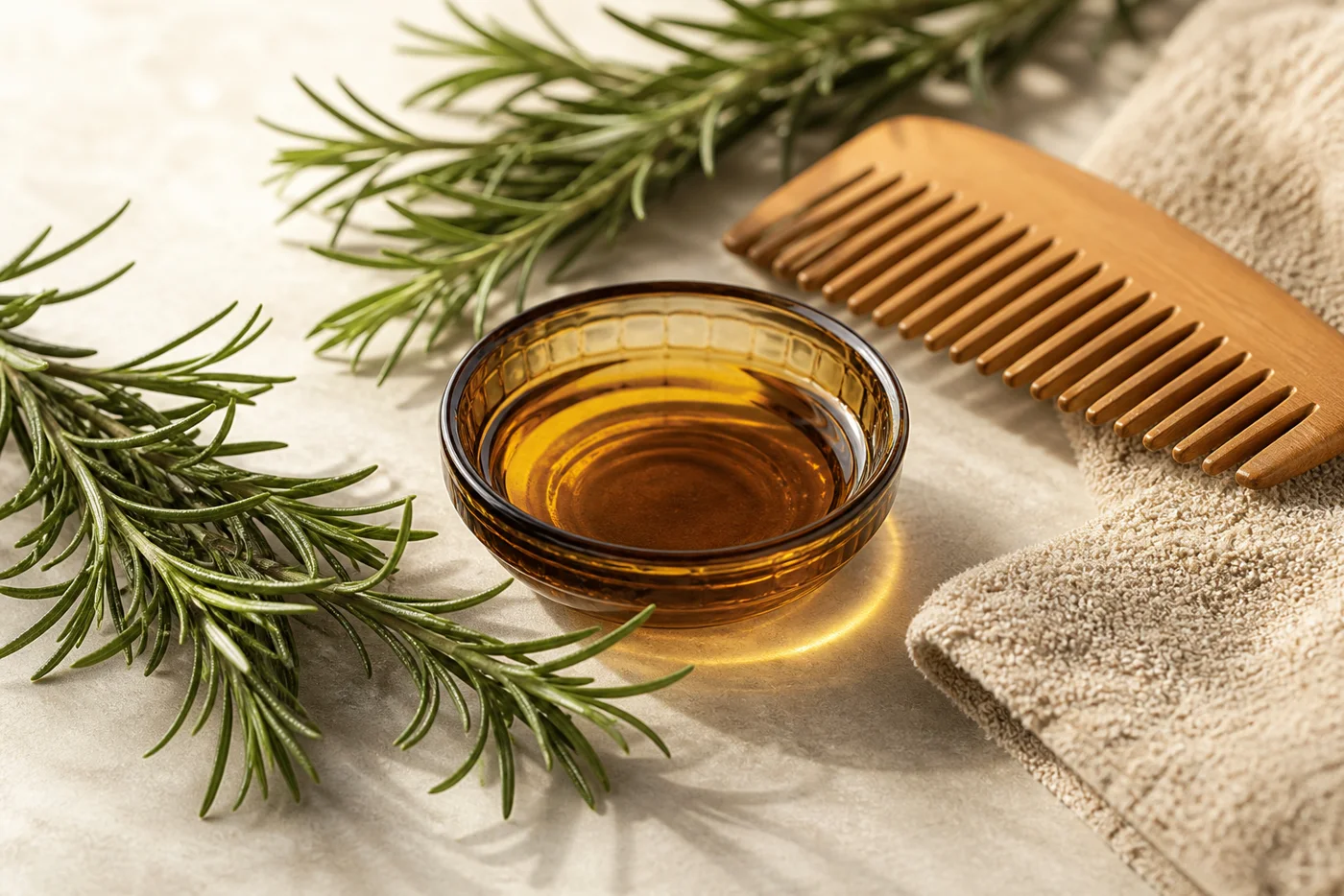 Rosemary Jojoba Scalp Pre-Wash Ritual ingredients in a calm beige Glow Rituals still life