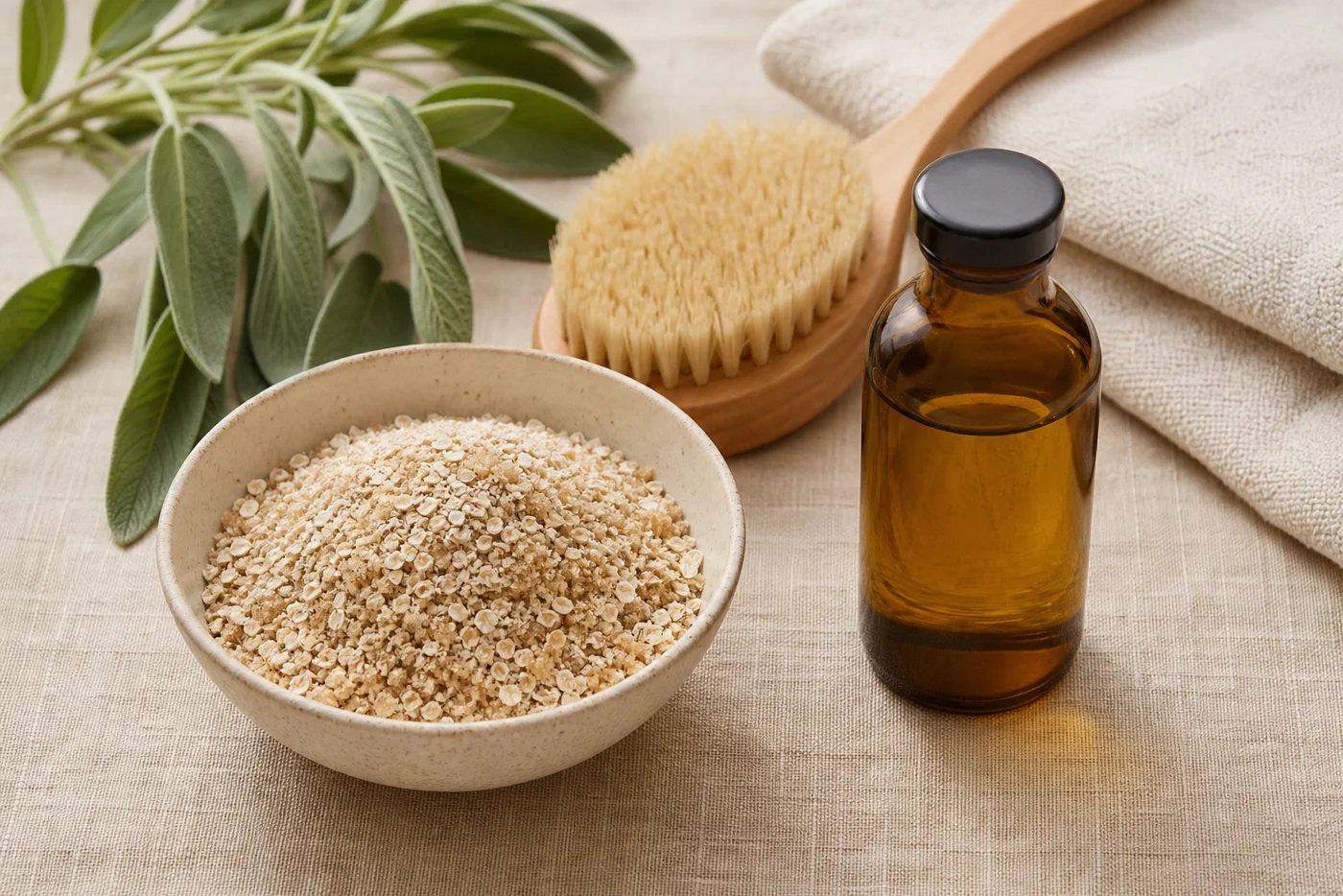 Oats, sugar and jojoba oil for gentle body exfoliation