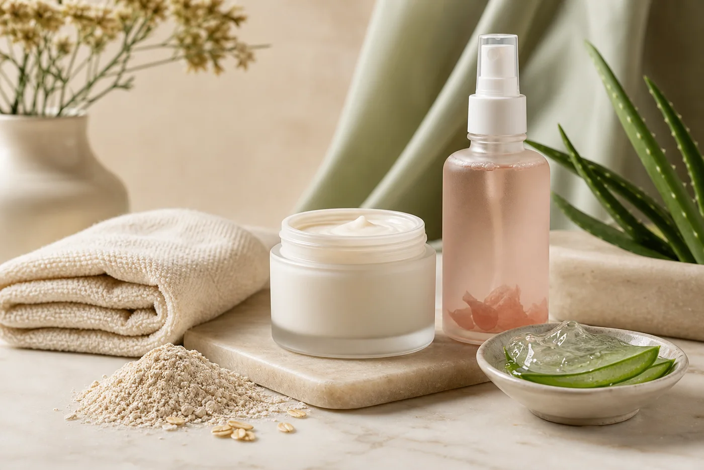 Unbranded moisturizer aloe gel oat flour and rose mist for sensitive skincare