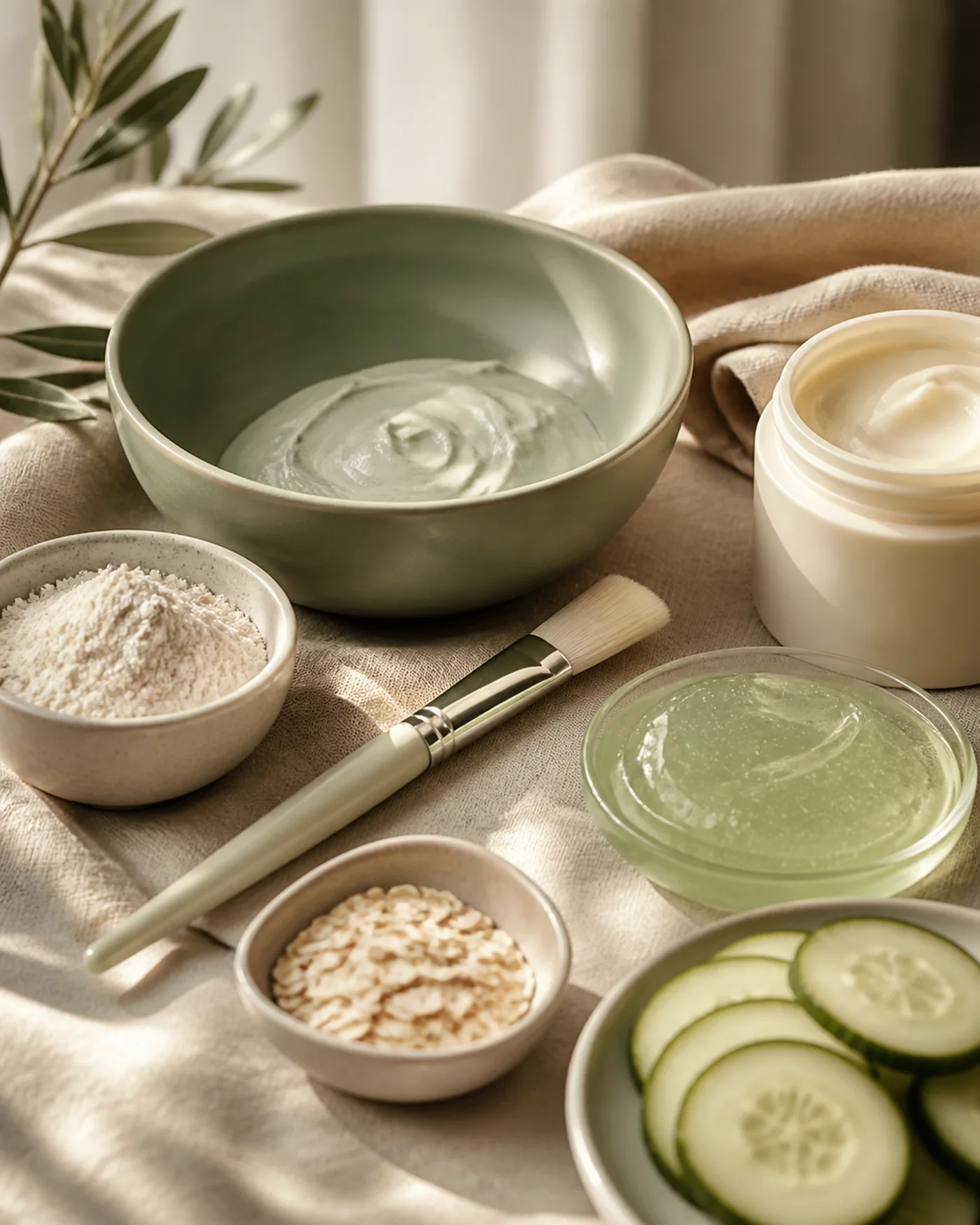 Gentle face mask ingredients with oats aloe and cucumber