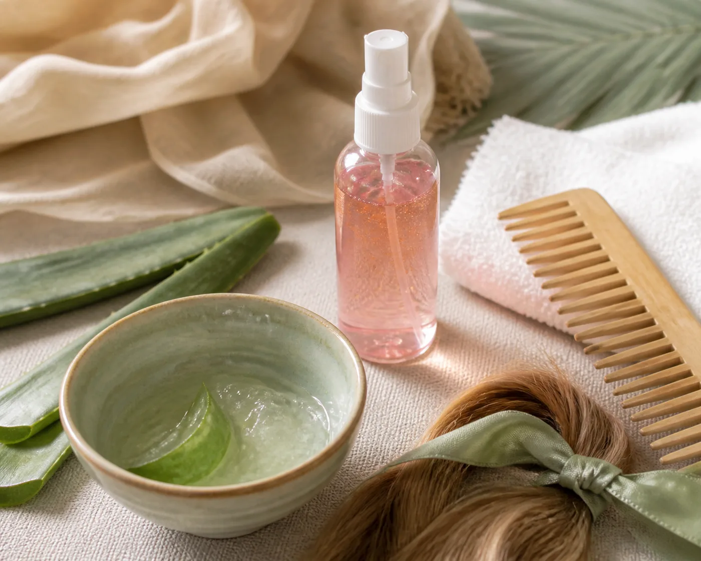 Lightweight aloe mist comb and towel for summer frizz hair care