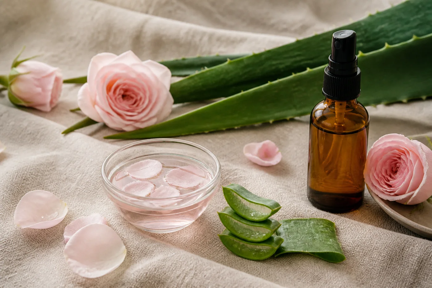 Rose water and aloe vera gentle mature skin ritual
