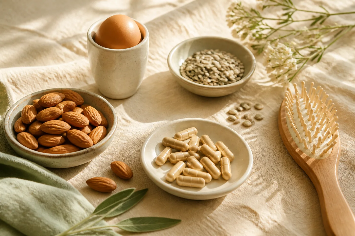 Biotin hair nutrition still life