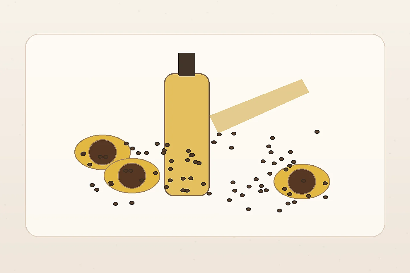 Meadowfoam seed oil with seeds and amber bottle