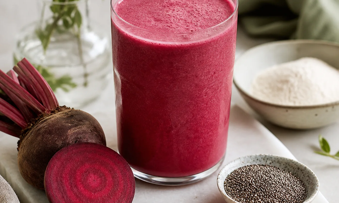 Ruby beetroot collagen beauty drink with chia seeds
